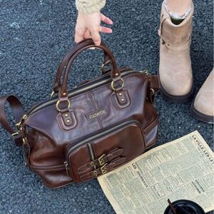 New Y2K Retro Chic Dark Brown Vegan Leather Large Handbag Backpack Bag Purse